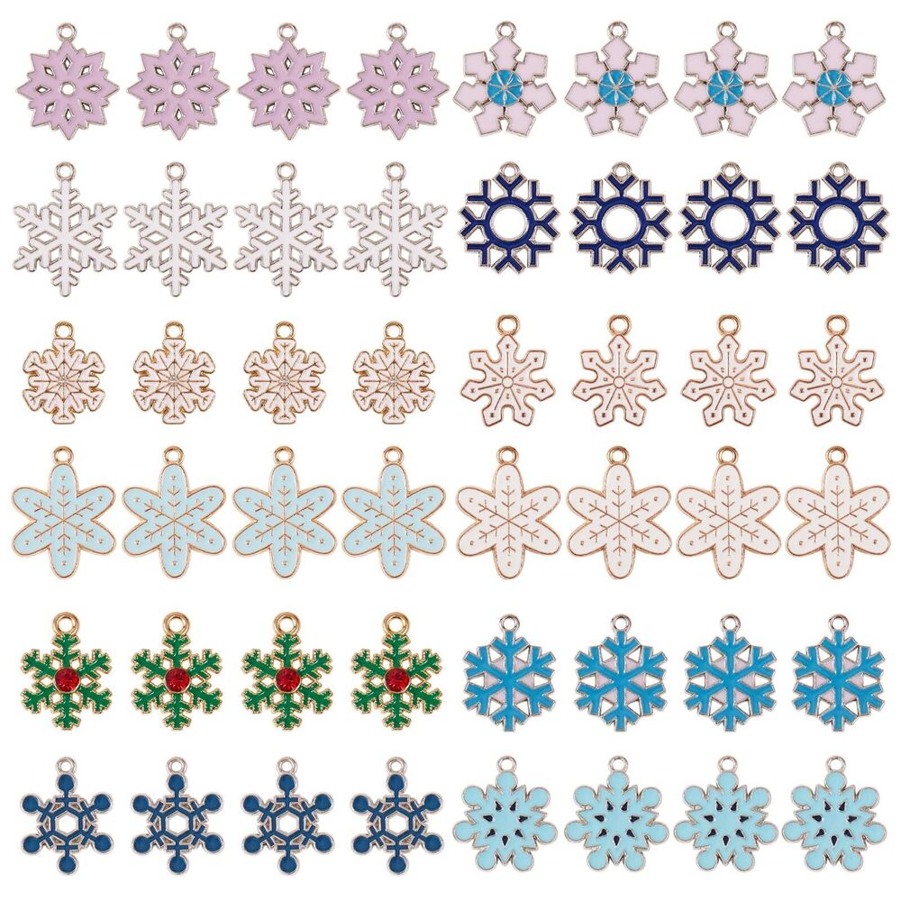 8357 48 Pcs Snowflake Charms for Jewelry Making Bulk Cute Christmas
